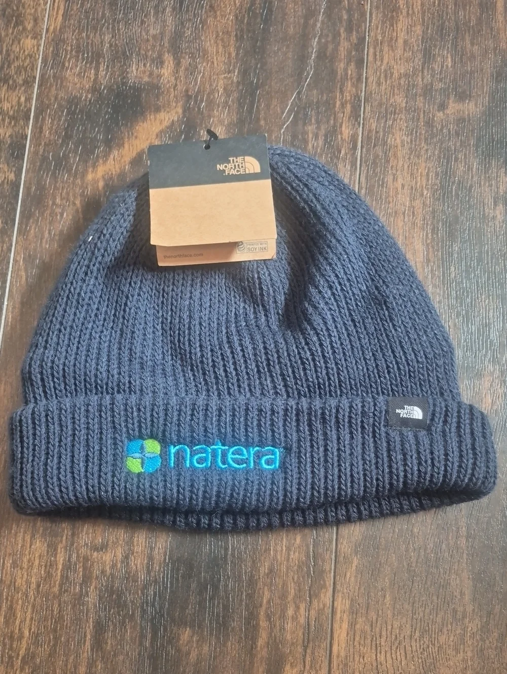 The NORTH FACE rib beanie OS Mens Urban Navy Embroidered Logo Cuffed Winter Hat